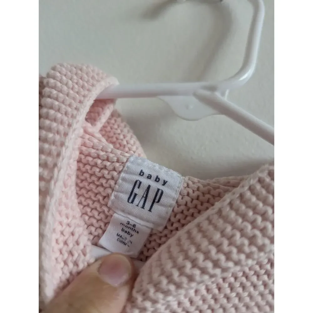 Baby Gap Sweater 3-6m Pink Knitted Hoodie Cardigan Bear Ears